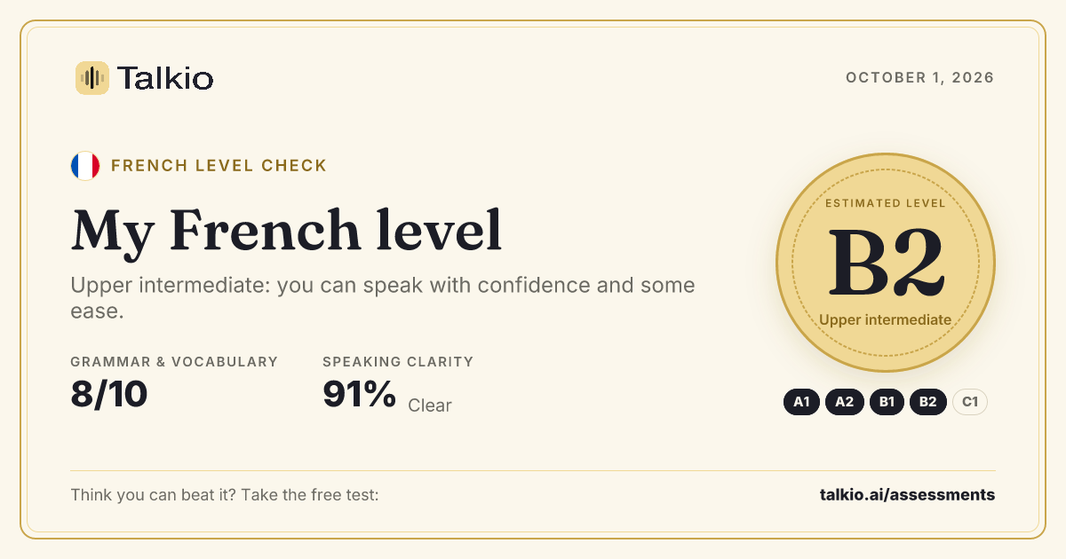 Example French level card