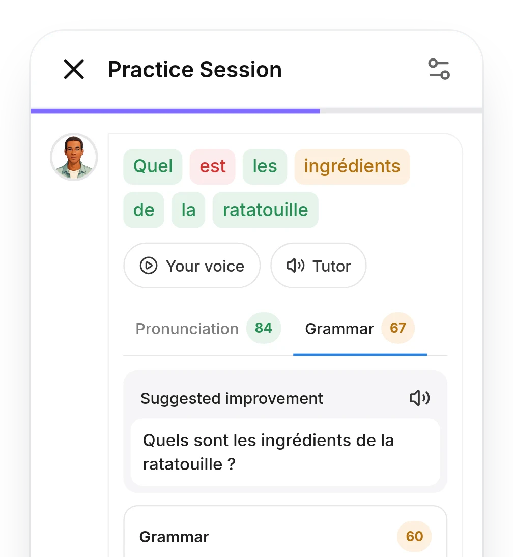 Talkio feedback on a practice conversation